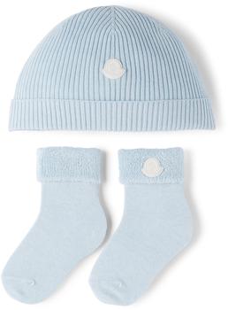 商品Moncler | 蓝色毛线帽 & 中筒袜套装,商家SSENSE CN,价格¥2076图片