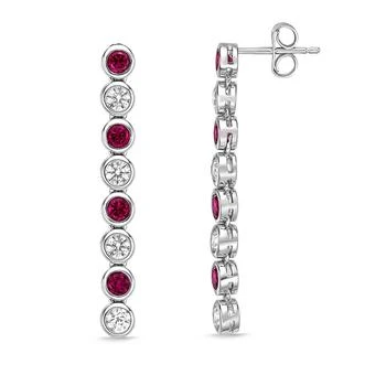 Macy's | Sterling Silver Elegant Alternating Lab Grown Red Ruby and Lab Grown White Sapphire Round Bezel Set Drop Earrings,商家Macy's,价格¥786