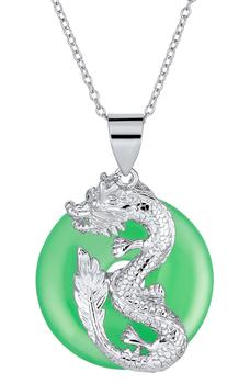 商品BLING JEWELRY | Sterling Silver Round Jade Dragon Pendant Necklace,商家Nordstrom Rack,价格¥430图片