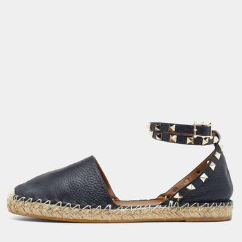 valentino rockstud高跟鞋, [二手商品] Valentino | Valentino Black Leather Rockstud Espadrilles Ankle Strap Flats Size 38商品图片 8折, 满1件减$100, 满减