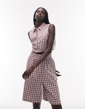 Topshop | Topshop check collared tank & ll short pyjamas in neutral商品图片,额外9.5折, 额外九五折