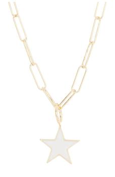 ADORNIA | 14K Gold Plated White Enamel Star Pendant & Paperclip Chain Necklace商品图片,1.2折