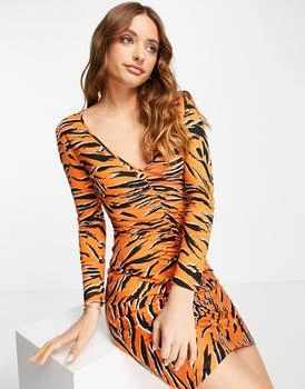 推荐French Connection thita tiger meadow jersey dress in orange商品