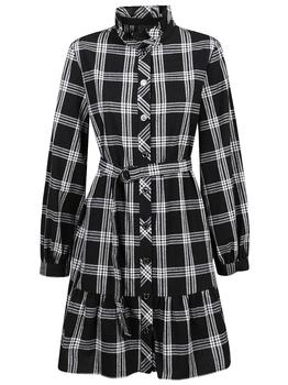 时尚pinko连衣裙女装, PINKO | Pinko Checked Long-Sleeve Mini Dress商品图片 7.6折