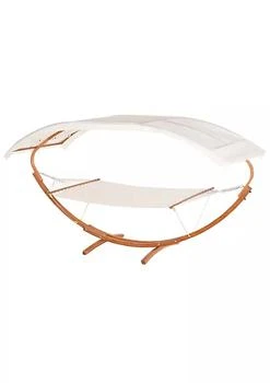 Outsunny | 13' Wooden Arc Outdoor Hammock with Modern Curved Stand Comfortable Polyester Fabic and Steel Frame White,商家Belk,价格¥3211