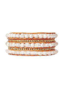 Chan Luu, Chan Luu | Leather, 18K-Gold-Plated, Freshwater Pearls & Quartz Wrap Bracelet商品图片 