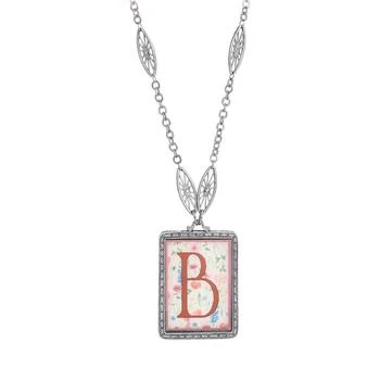 Initial A-Z Floral Rectangle Necklace
