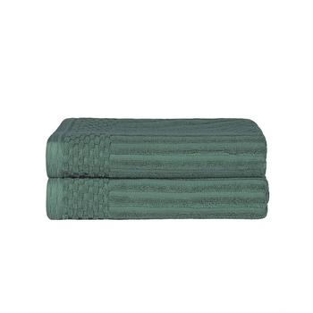 商品Superior | 2 Pieces Highly Absorbent Solid and Checkered Border 54" x 27" Cotton Bath Towel Set,商家Macy's,价格¥371图片