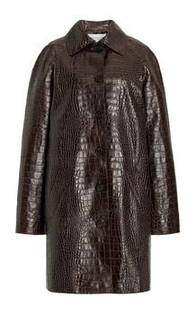 Michael Kors | Michael Kors Collection - Women's Balmacaan Croc-Embossed Leather Jacket - Brown - US 6 - Moda Operandi商品图片,