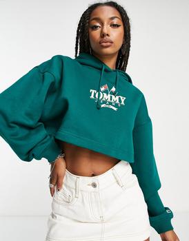 推荐Tommy Jeans super crop modern prep hoodie in green商品
