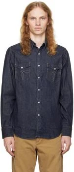 RRL | Blue Slim Fit Western Denim Shirt,商家Ssense US,价格¥1785