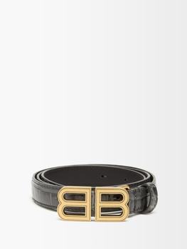 巴黎世家皮带真假, Balenciaga | Hourglass BB-plaque crocodile-effect leather belt商品图片 