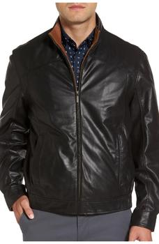 商品Contrast Trim Lambskin Leather Jacket图片