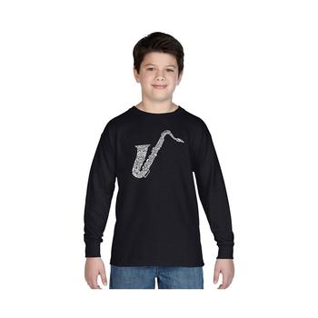 萨克斯, LA Pop Art | Boy's Word Art Long Sleeve T-Shirt - Sax商品图片 
