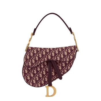 迪奥经典款, Dior | 【包税】DIOR/迪奥 经典SADDLE系列 女士酒红色老花刺绣织物D形扣装饰翻盖单肩手提马鞍包M0446CTZQ_M974商品图片 包邮包税