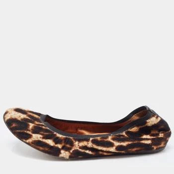 推荐Lanvin Two Tone Leopard Print Calf Hair Scrunch Ballet Flats Size 40商品