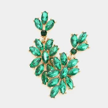 FASHNZFAB | Marquise Glass Crystal Oval Cluster Vine Evening Earrings - Emerald, Gold,商家Premium Outlets,价格¥149