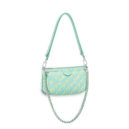 lv手提包, Louis Vuitton | 【预售十天】Louis Vuitton/路易威登 22新款MULTI POCHETTE系列 女士水绿色老花压印喷涂效果粒面皮革银扣皮革编织效果银链配可拆卸小袋二合一多功能单肩手提链条包M46180商品图片 7.9折, 包邮包税