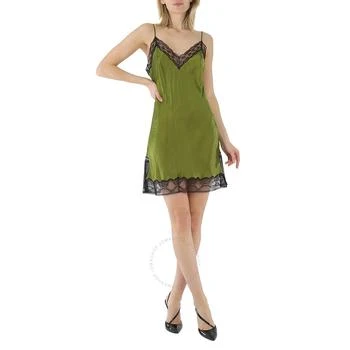 Burberry | Cedar Green Silk-satin Lace-trimmed Mini Dress 4折, 满$200减$10, 满减