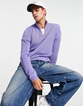asos design, ASOS | ASOS DESIGN midweight half zip cotton jumper in lilac商品图片 5.1折