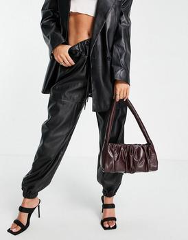asos腋下包, ASOS | ASOS DESIGN shoulder bag  with ruched detail in chocolate brown商品图片 5折