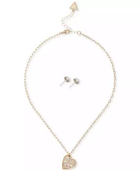 GUESS | Crystal Heart Pendant Necklace & Logo Stud Earrings Set,商家Macy's,价格¥144