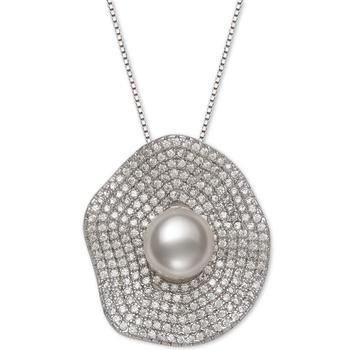 商品Cultured Freshwater Pearl (8mm) & Cubic Zirconia 18" Pendant Necklace in Sterling Silver图片