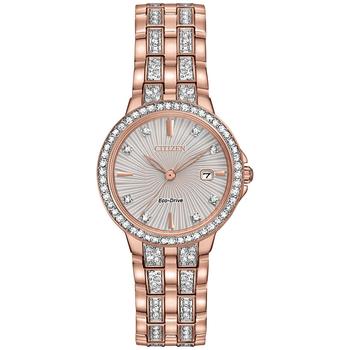 Citizen | Crystal Accent 玫瑰金不锈钢水钻女士腕表 28mm商品图片,6.4折