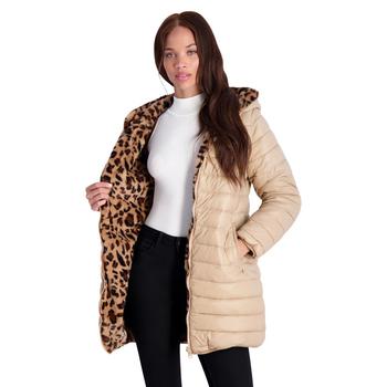 推荐Jessica Simpson Women's Reversible Quilted Puffer with Faux Leopard Fur商品