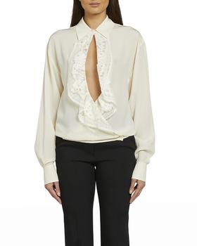 商品Victoria Beckham | Lace-Trim Cutout Chiffon Blouse,商家Neiman Marcus,价格¥3468图片