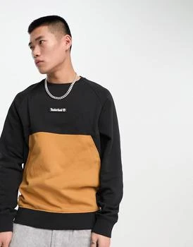 推荐Timberland Cut & Sew sweatshirt in black/tan商品