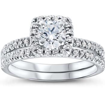 推荐5/8 Ct Lab Grown Diamond Cushion Halo Engagement Wedding Ring Set White Gold EX3商品