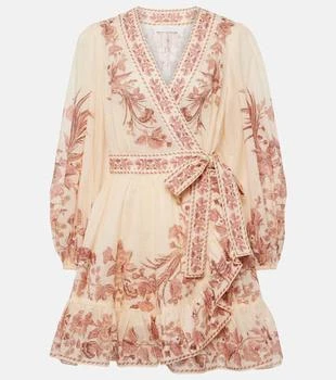 Zimmermann | 印花泡泡袖棉质裹身连衣裙 