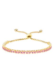 Gabi Rielle推荐, Gabi Rielle | 14K Gold Plated Sterling Silver Pink Enamel Heart Evil Eye Slider Bracelet商品图片 4.9折