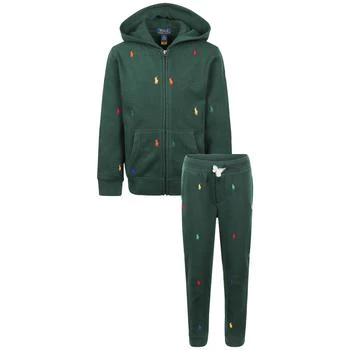 推荐Polo pony fleece zip up green hoodie with kangaroo pockets and sweatpants set商品