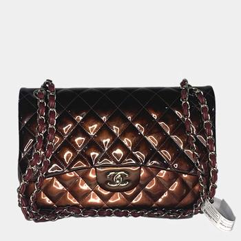 香奈儿122单肩包, [二手商品] Chanel | Chanel Burgundy Patent Leather Classic Flap Jumbo Shoulder Bag商品图片 