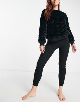 ASOS | ASOS DESIGN lounge yeti faux fur sweat & brushed rib legging set in black商品图片,5折, 独家减免邮费