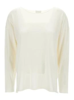 Allude | Ivory Long-Sleeve Top with Boat Neckline in Cotton and Cashmere Woman 6.6折