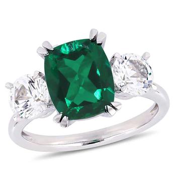 商品Amour | 4 CT TGW Cushion-Cut Created Emerald and Created White Sapphire Three-Stone Ring in 10k White Gold JMS005046,商家Jomashop,价格¥2549图片