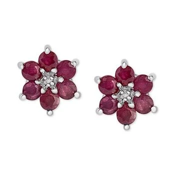 Macy's | Ruby (1-3/4 ct. t.w.) & Diamond Accent Flower Stud Earrings in Sterling Silver,商家Macy's,价格¥749