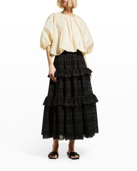 Acler | Valentine Cut-Out Embroidered Ruffle Tiered Midi Skirt商品图片,7.1折