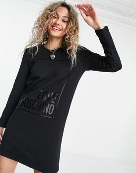 推荐Love Moschino box logo sweatshirt dress in black商品