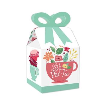 商品Floral Let's Par-Tea - Square Favor Gift Boxes - Garden Tea Party Bow Boxes - Set of 12图片