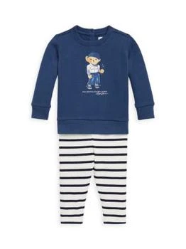 推荐Baby Girl's 2-Piece Polo Bear Crewneck Sweatshirt & Striped Leggings Set商品