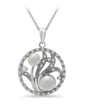 Macy's | 6mm Multi White Imitation Pearls and Cubic Zirconia  Floral Medallion Pendant on 18" Chain, Crafted in Silver Plate,商家Macy's,价格¥186