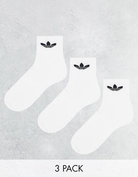 Adidas | adidas Originals adicolor Trefoil 3 pack ankle socks in white商品图片,7.9折×额外8折x额外9.5折, 独家减免邮费, 额外八折, 额外九五折