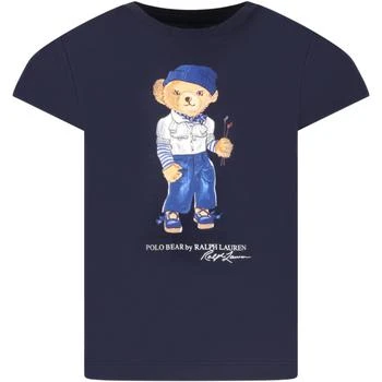 Ralph Lauren | Blue T-shirt For Girl With Polo Bear And White Logo 8.2折
