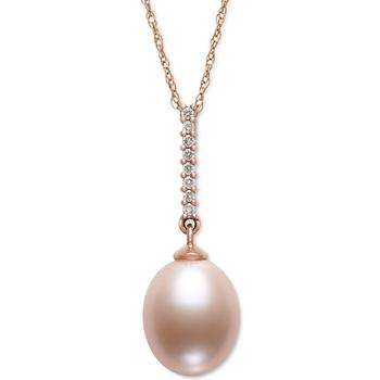 Belle de Mer | Pink Cultured Freshwater Pearl (8-9mm) & Diamond (1/20 ct. t.w.) 18" Pendant Necklace in 14k Rose Gold, Created for Macy's商品图片,5折×额外8折, 额外八折