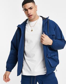 推荐Topman hooded technical nylon jacket in blue co-ord商品