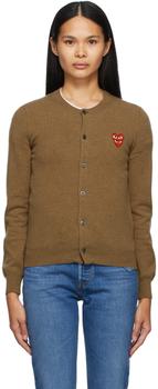 Comme des Garcons | Brown Wool Layered Double Heart Cardigan商品图片,